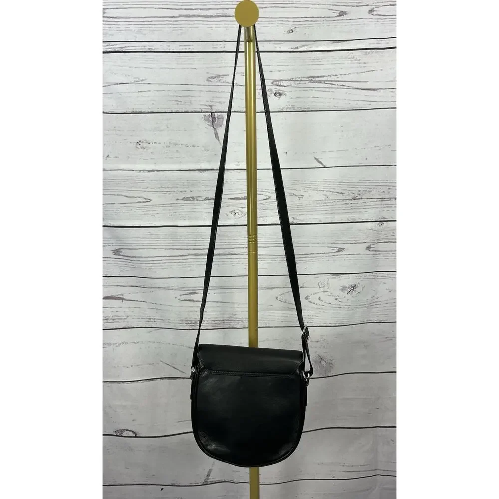 Renouard Made in France Black Leather Crossbody Bag Silver Chain Hardware